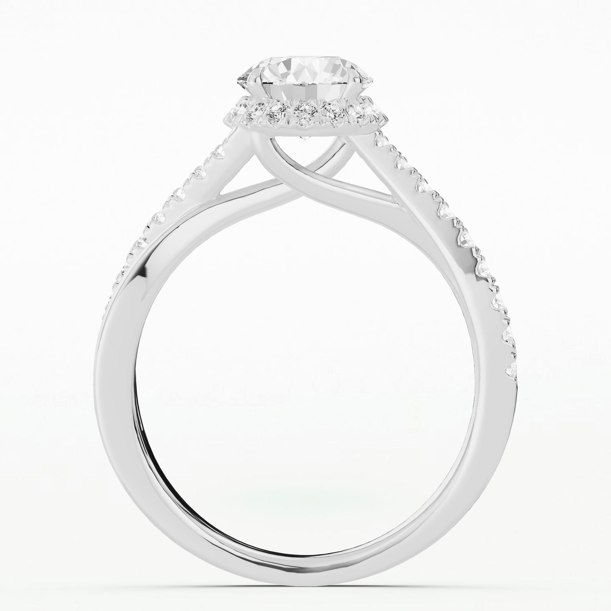 Intertwined Halo Solitaire Ring-Round