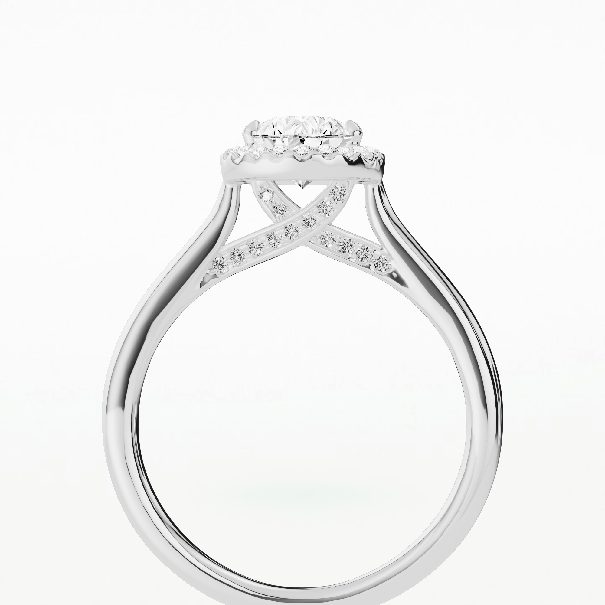 Cross Bridge Halo Solitaire Ring-Pear