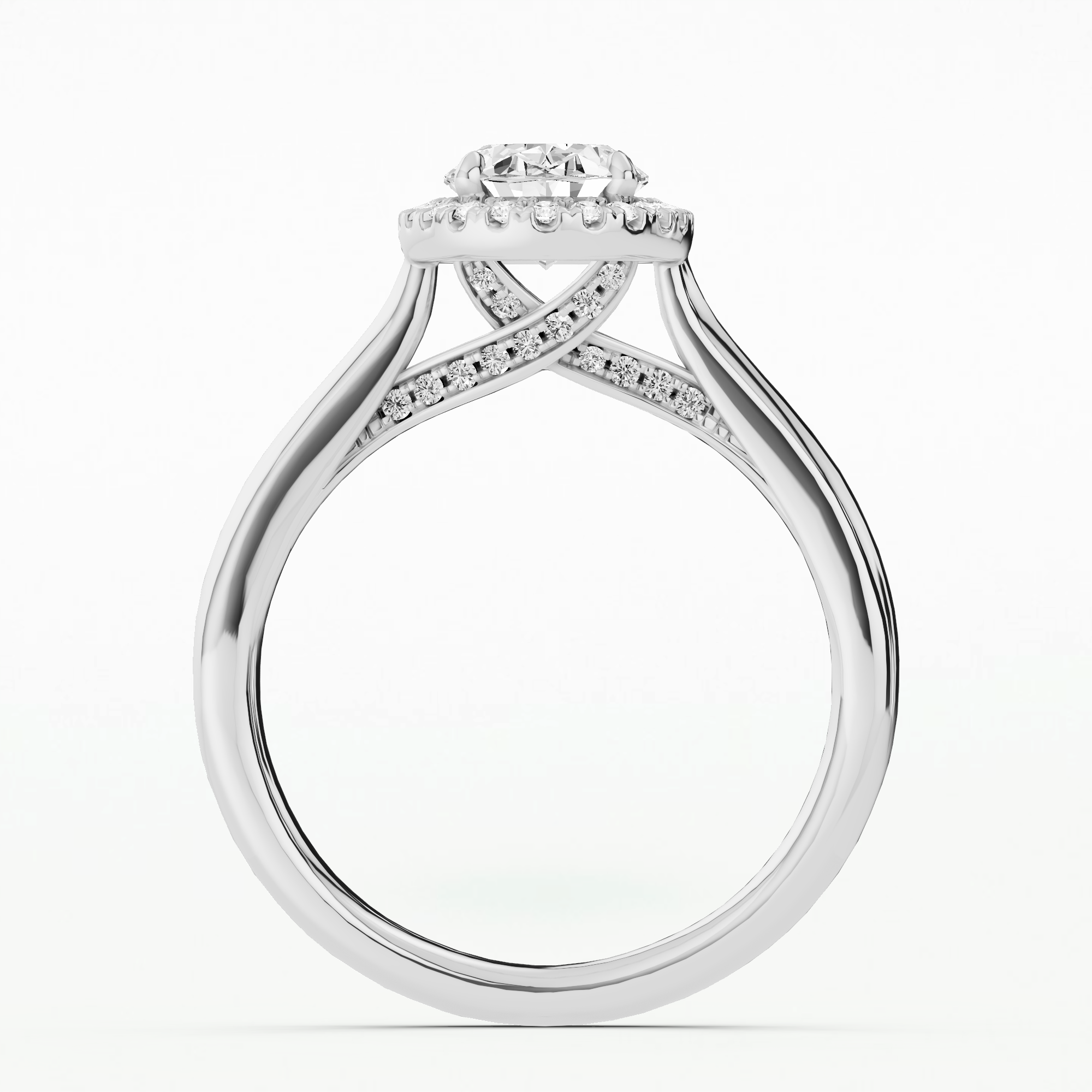 Cross Bridge Halo Solitaire Ring-Oval