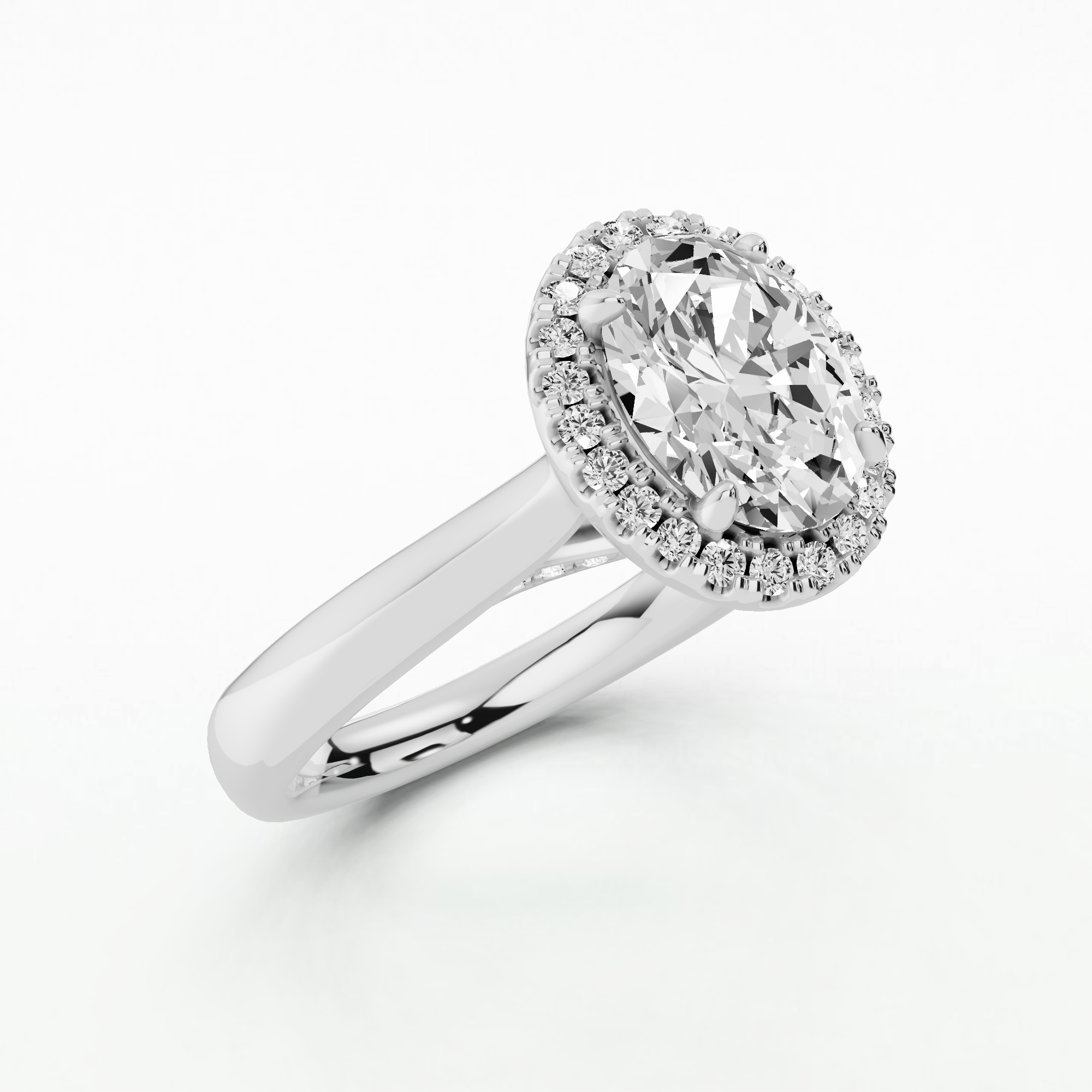 Cross Bridge Halo Solitaire Ring-Oval