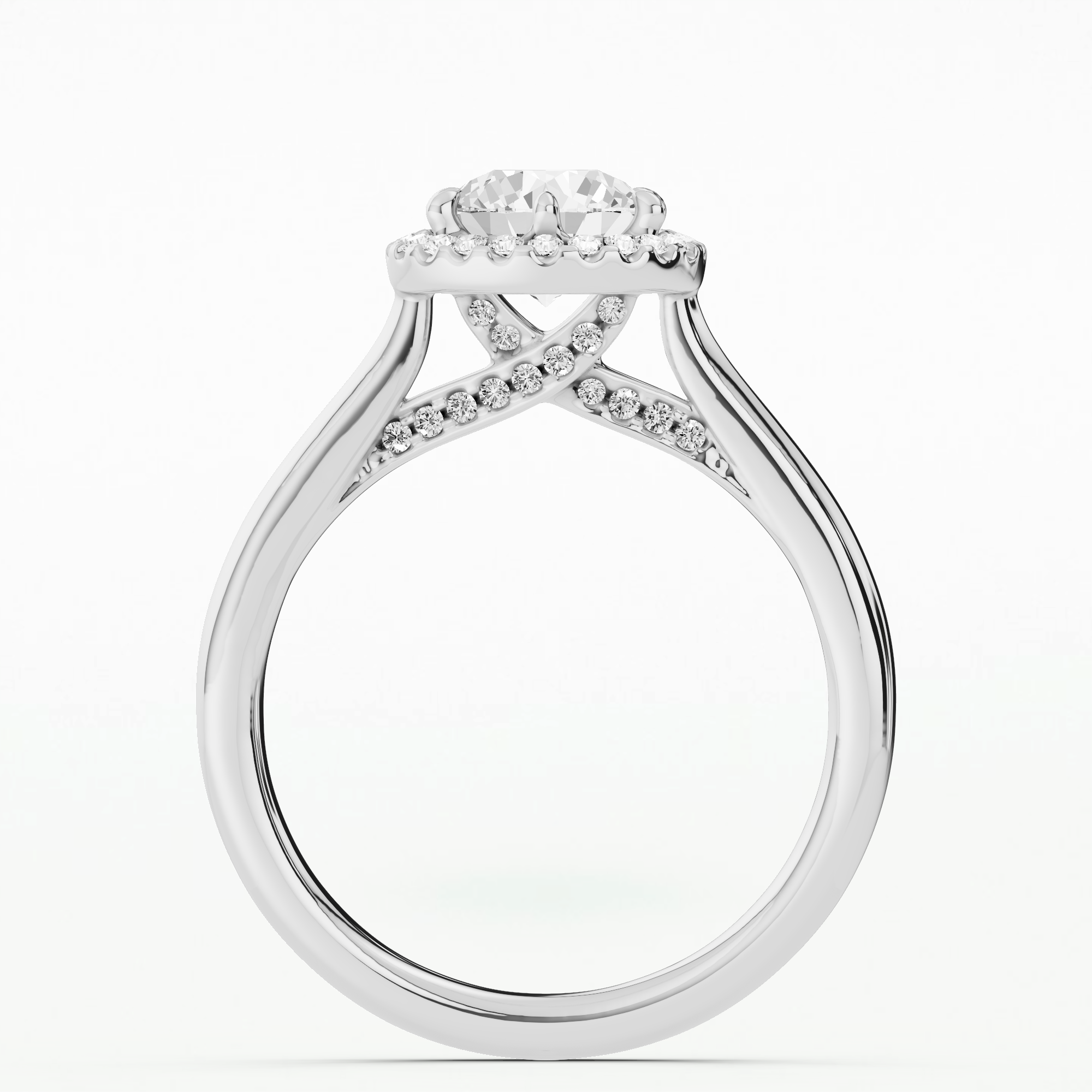 Cross Bridge Halo Solitaire Ring-Round