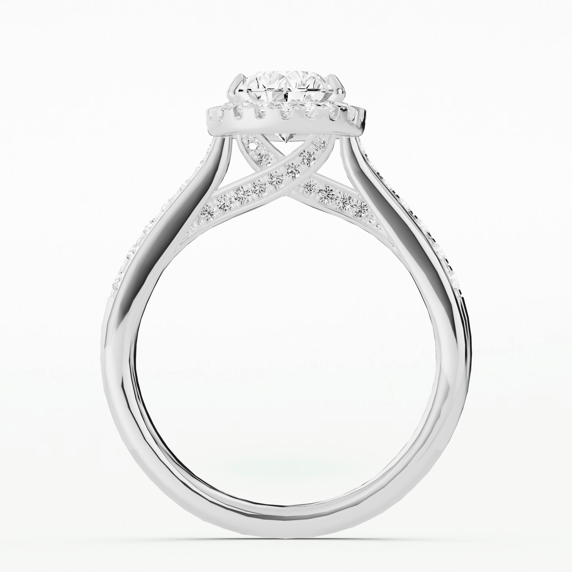 Cross Bridge Halo Tapering Solitaire Ring-Pear