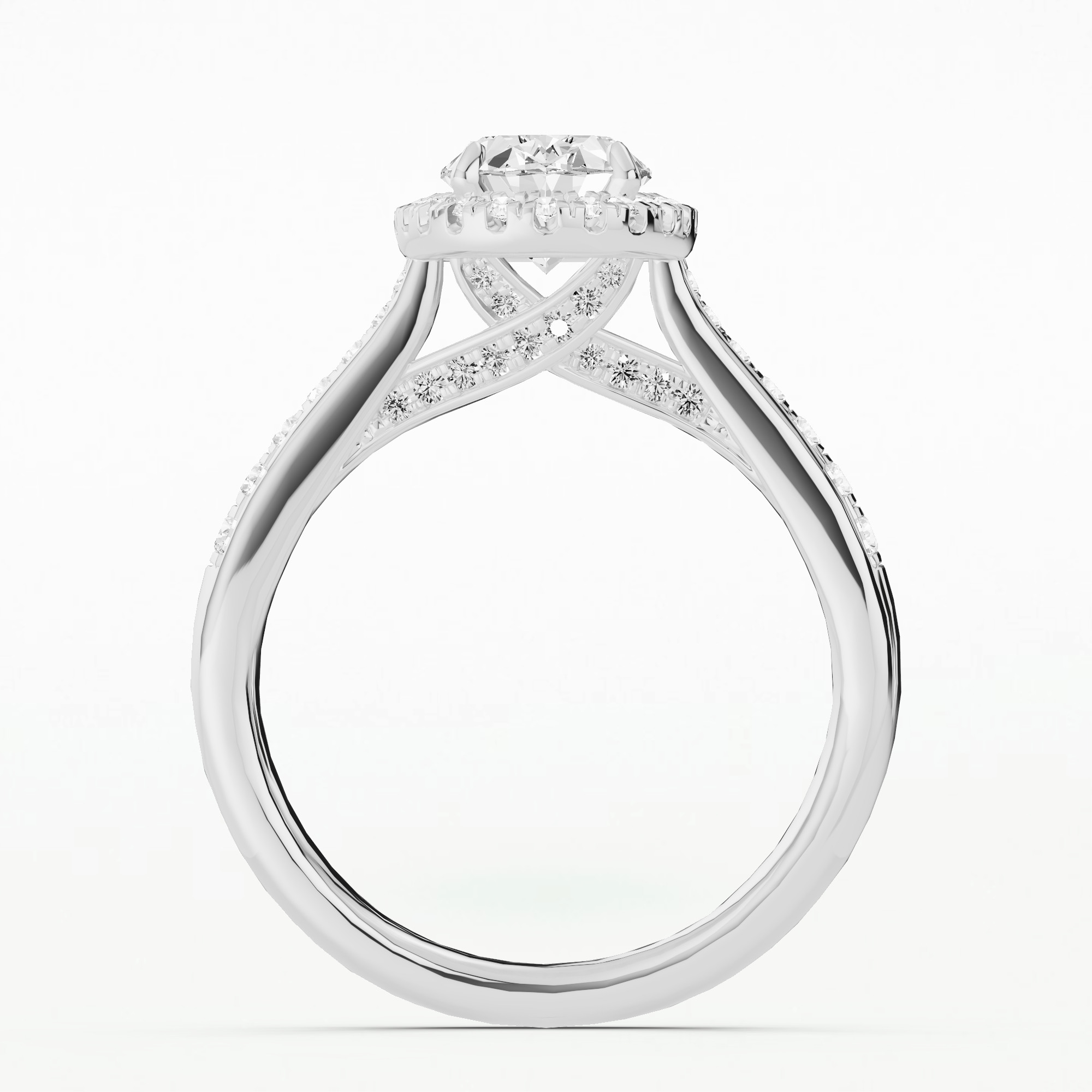 Cross Bridge Halo Tapering Solitaire Ring-Oval