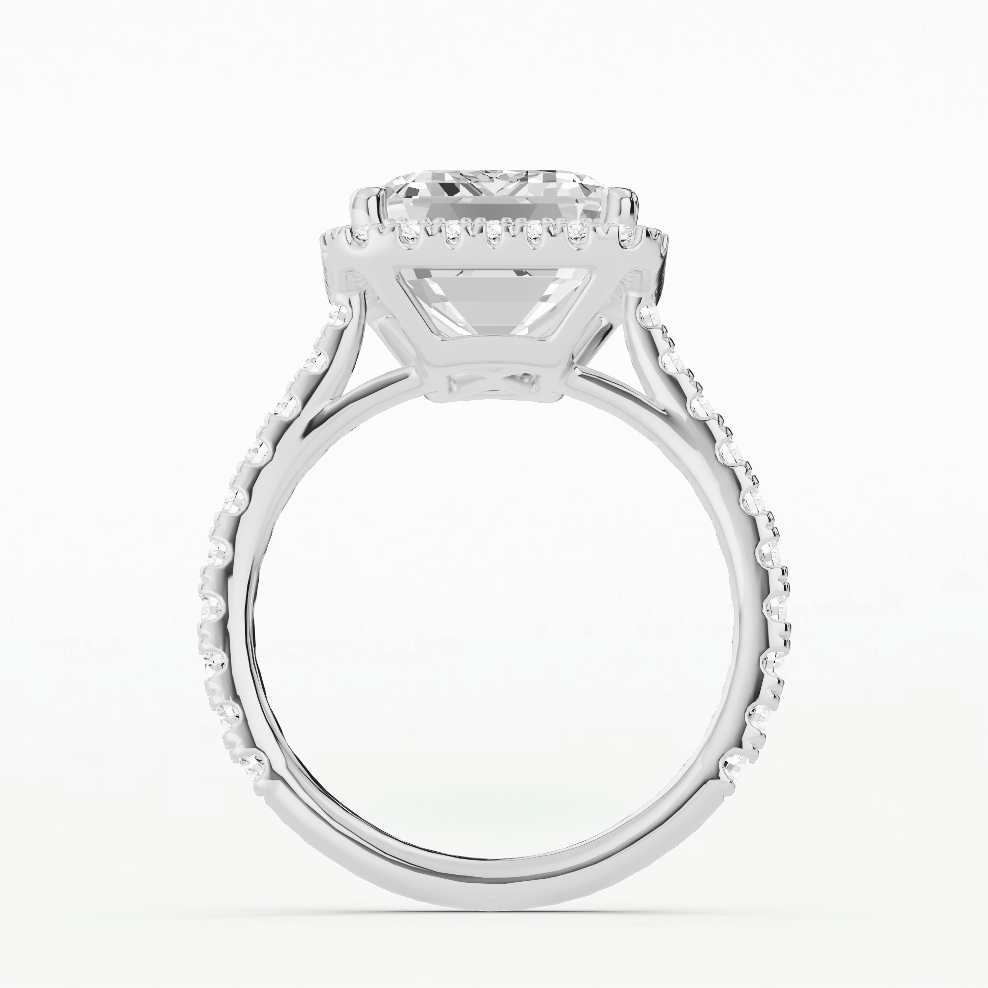 Pave Halo Solitaire Ring-Emerald Cut