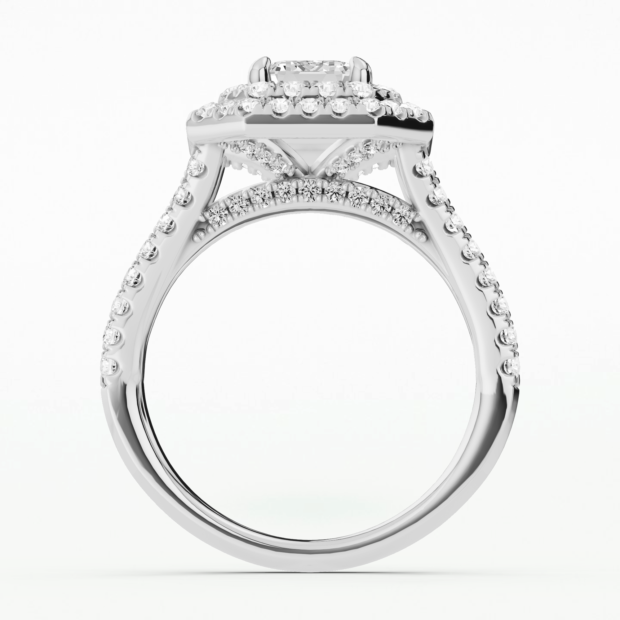 The Marchioness - Double Halo Solitaire Ring-Emerald Cut
