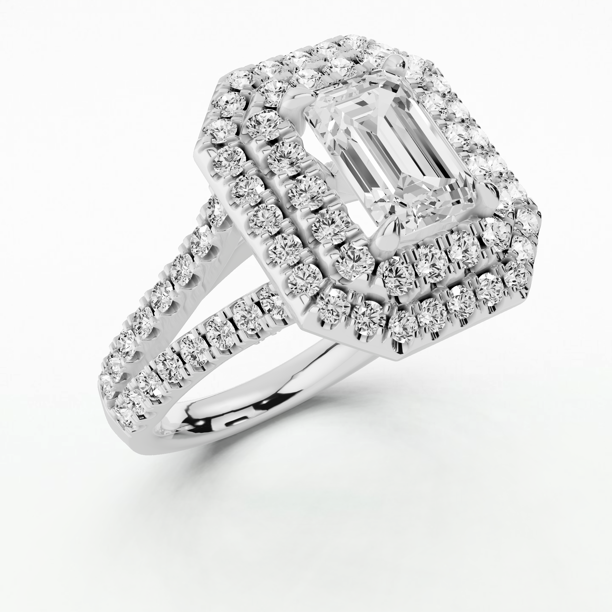 The Marchioness - Double Halo Solitaire Ring-Emerald Cut
