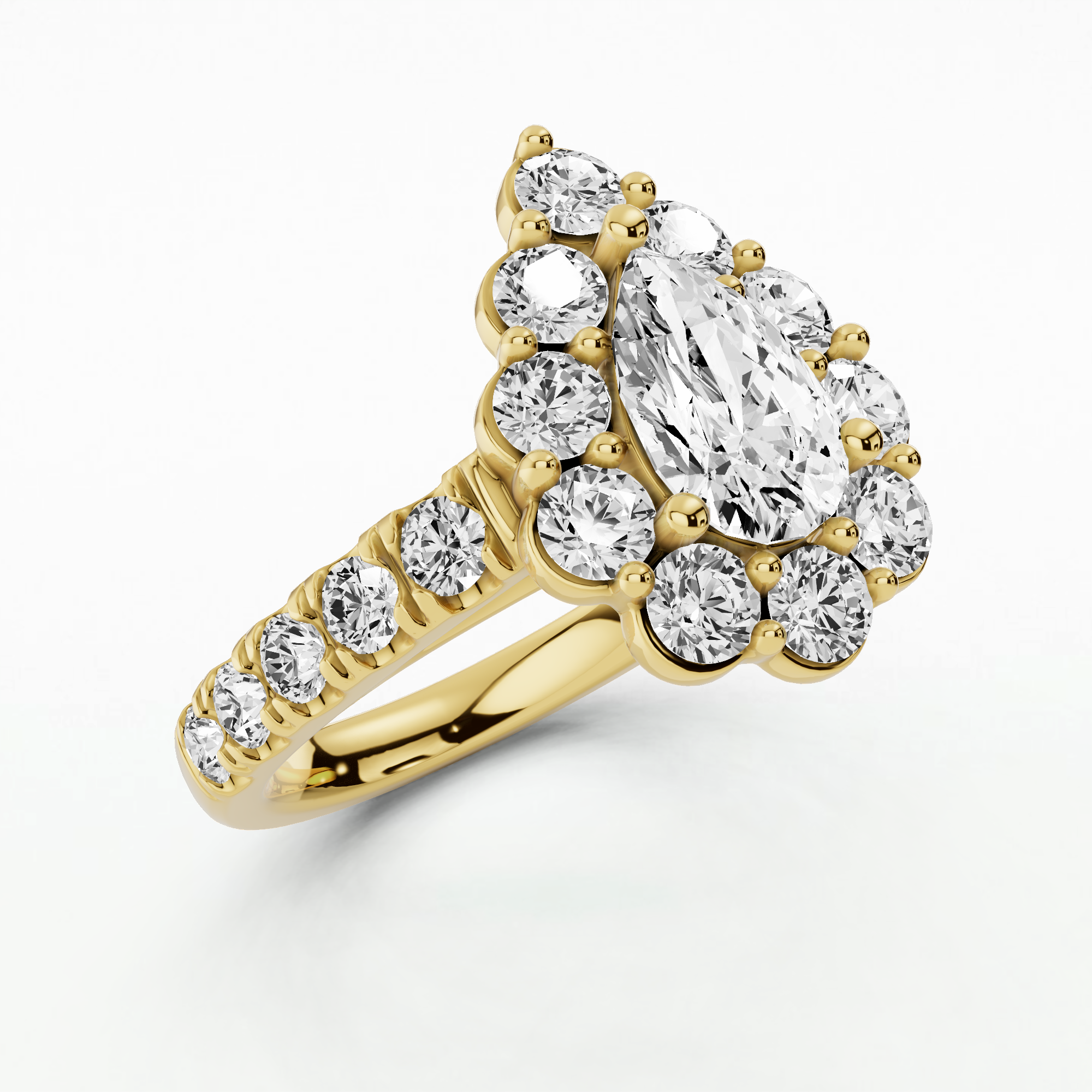 Scallop Halo Solitaire Ring-Pear