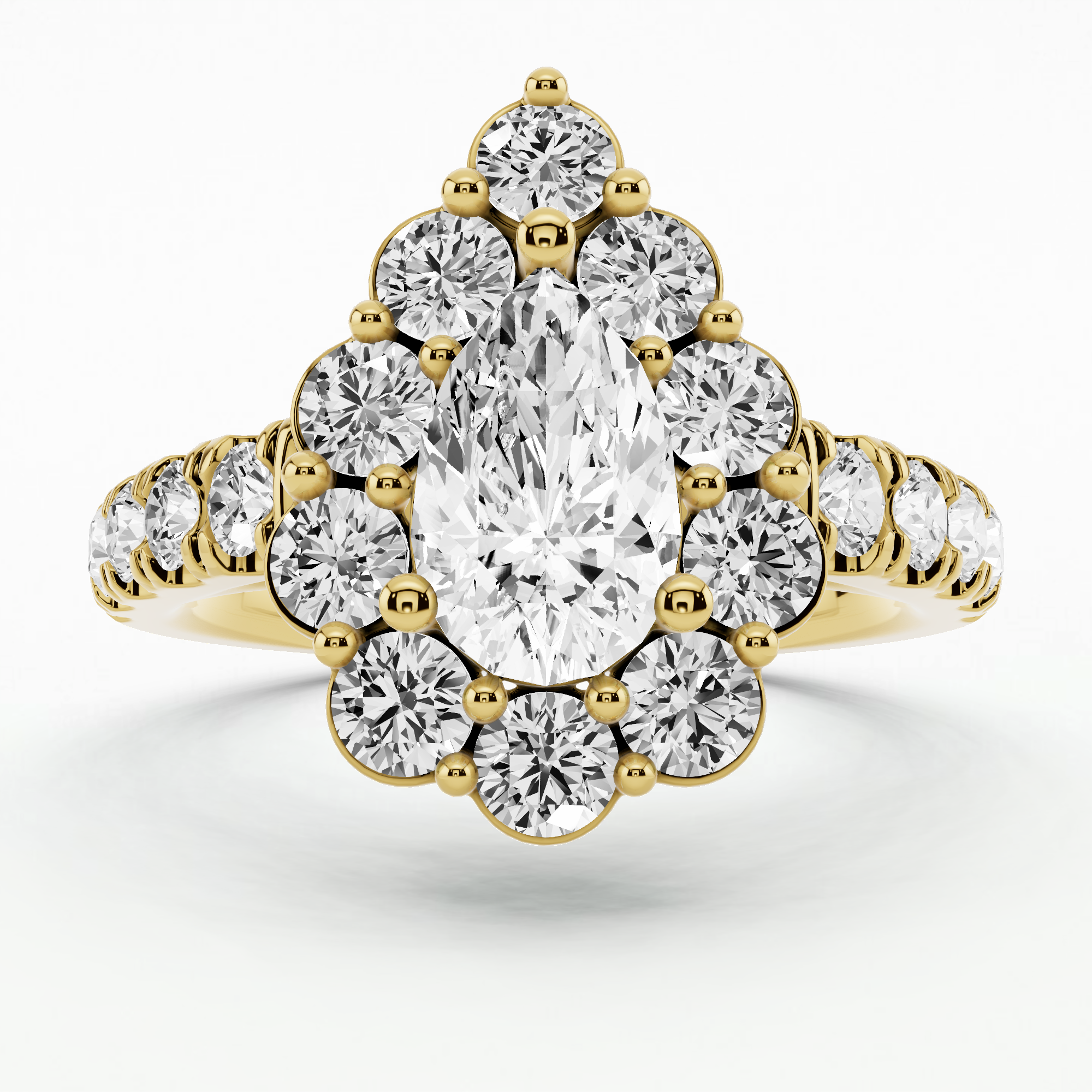 Scallop Halo Solitaire Ring-Pear