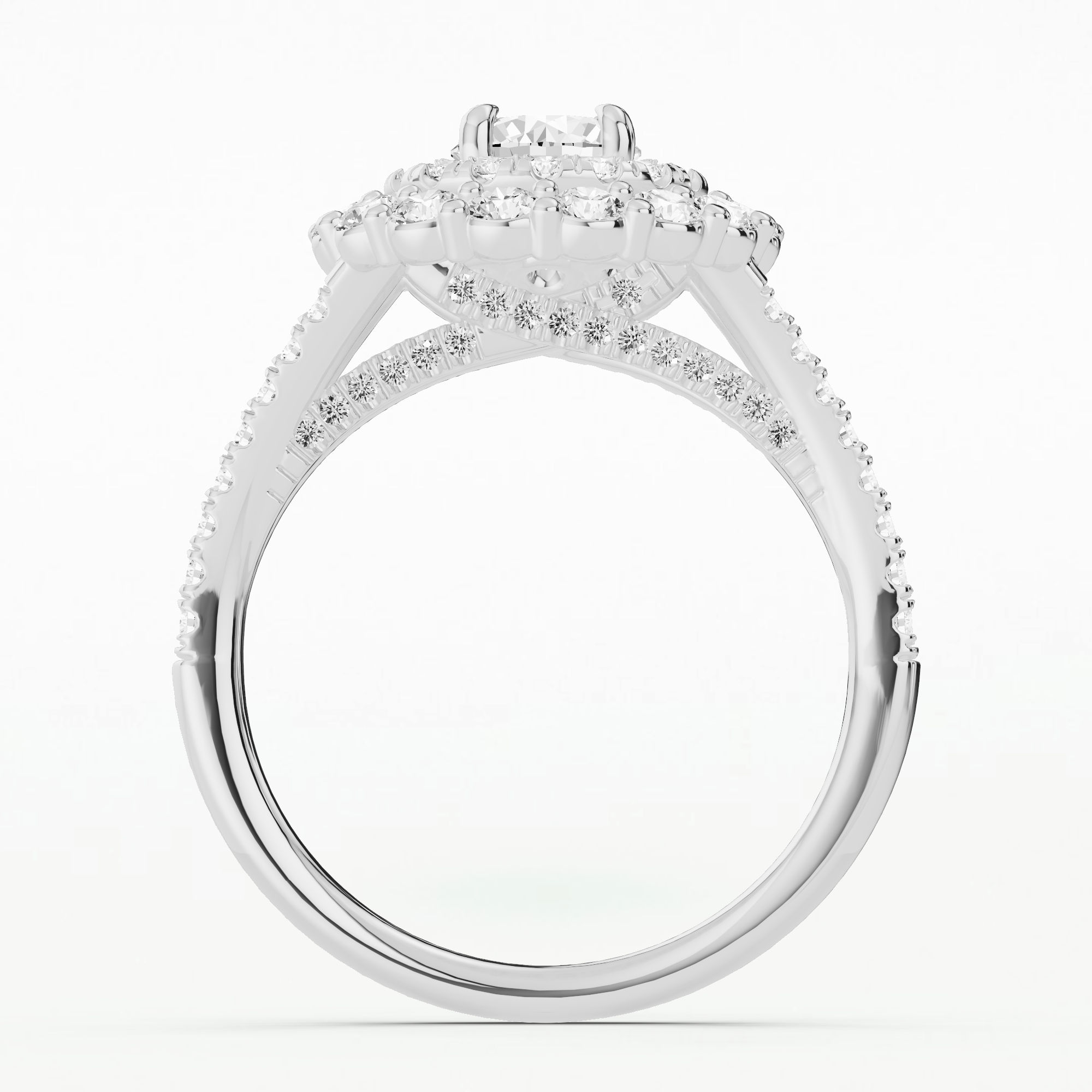 The Y Shank Double Halo Solitaire Diamond Ring-Round