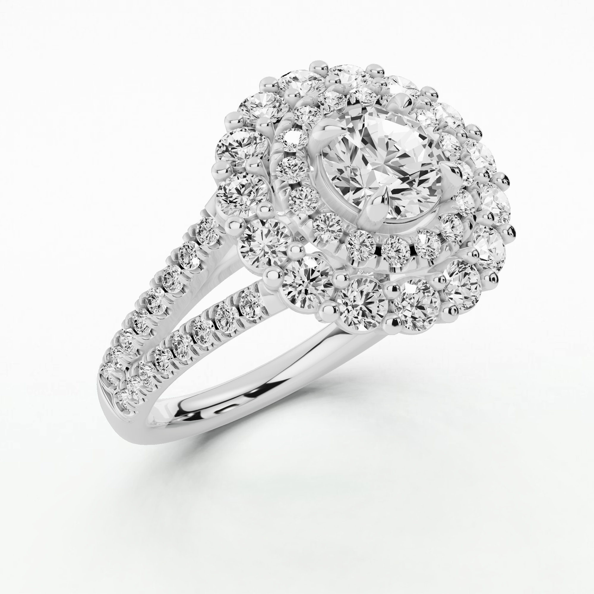 The Y Shank Double Halo Solitaire Diamond Ring-Round