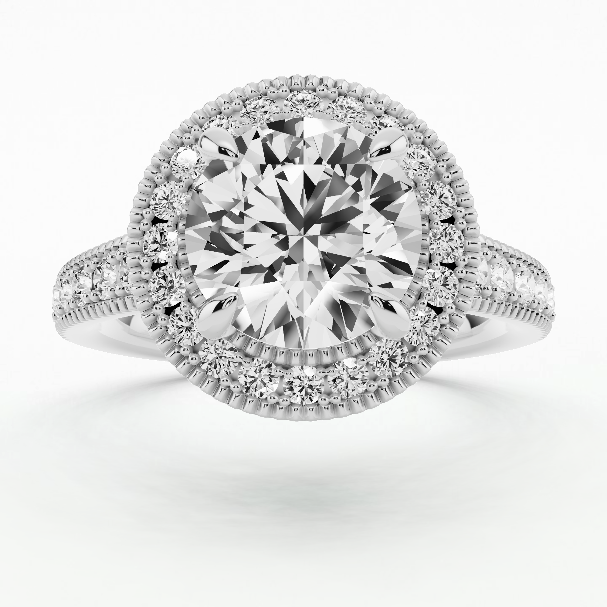 Miligrain Accent Studded Shank With Halo Solitaire Ring-Round