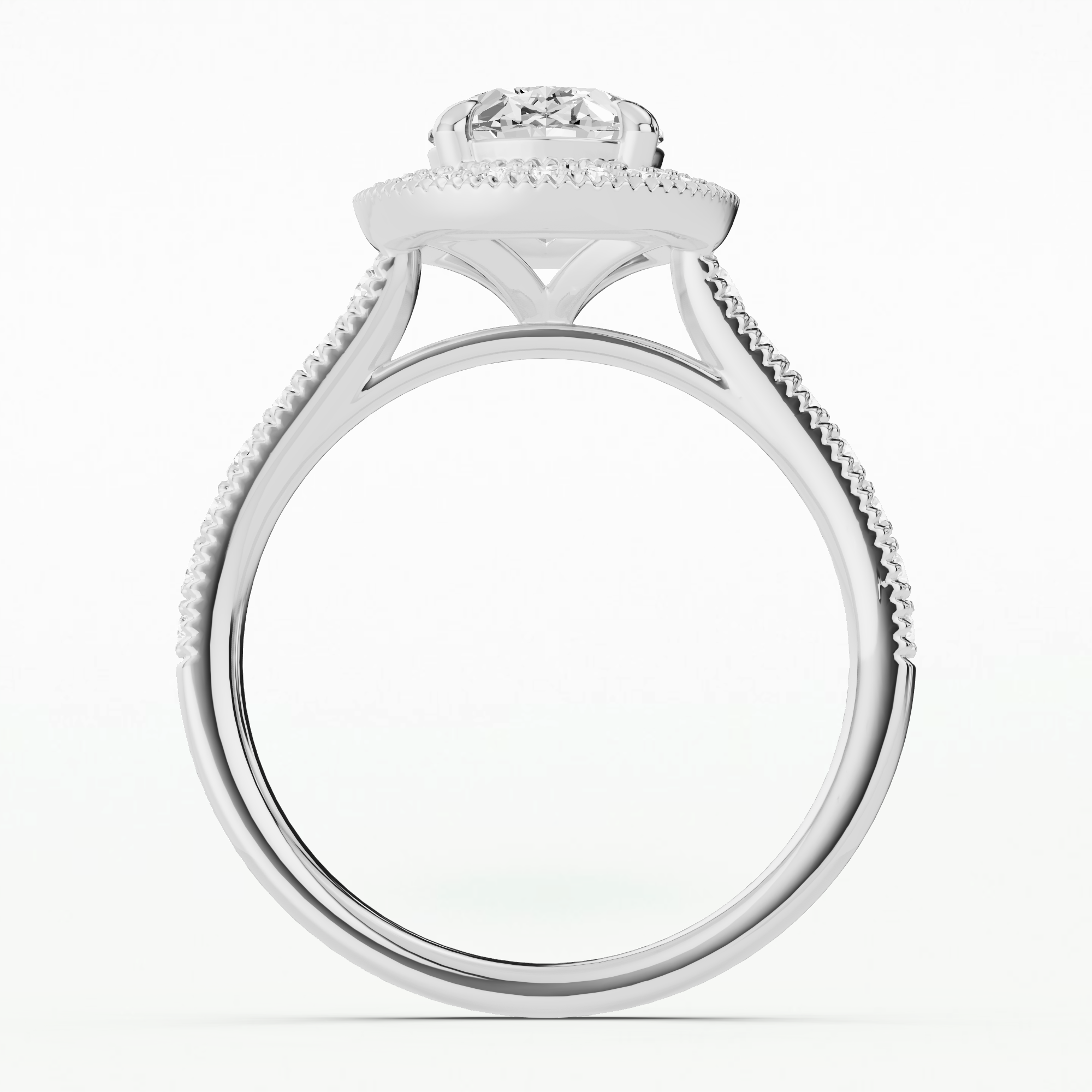 Miligrain Accent Studded Shank With Halo Solitaire Ring-Oval