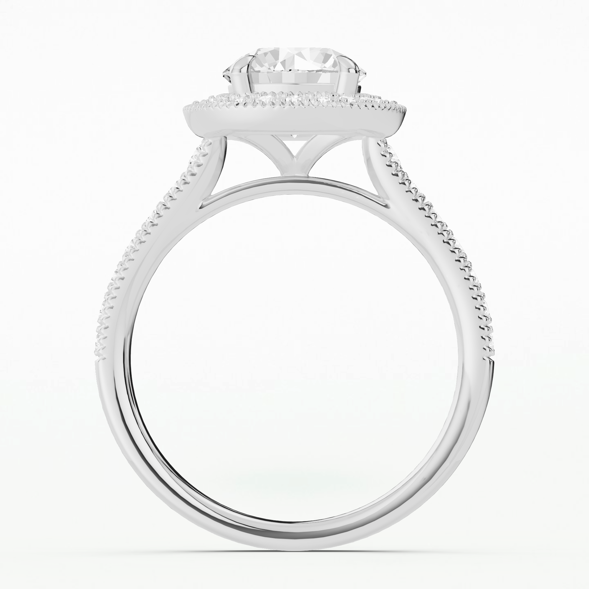Miligrain Accent Studded Shank With Halo Solitaire Ring-Round