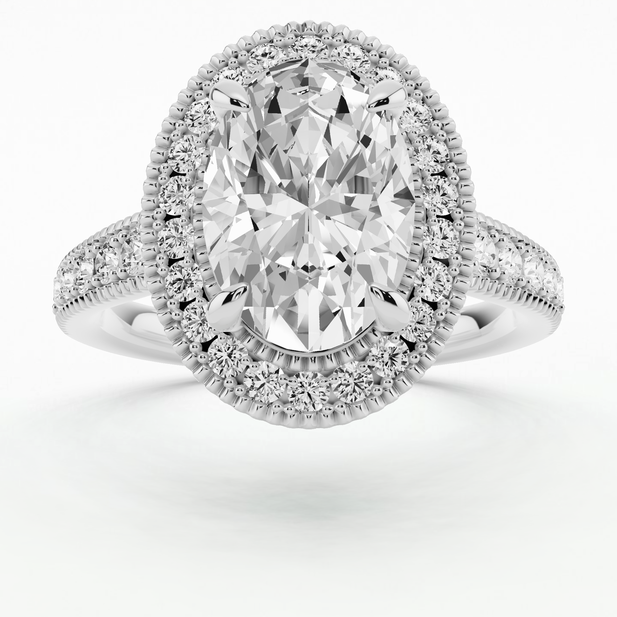 Miligrain Accent Studded Shank With Halo Solitaire Ring-Oval