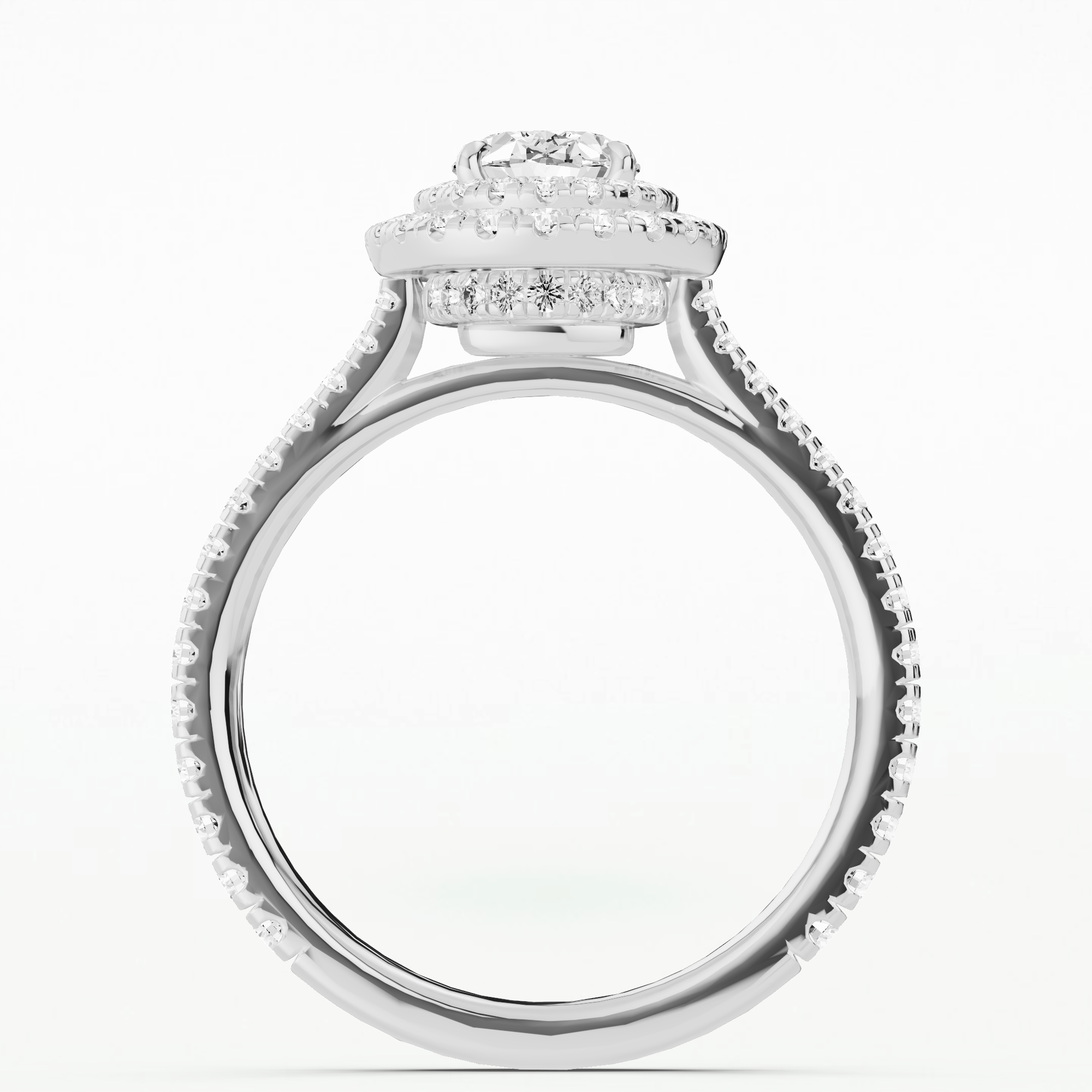 Double Halo Split Pave Shank Solitaire Ring-Oval