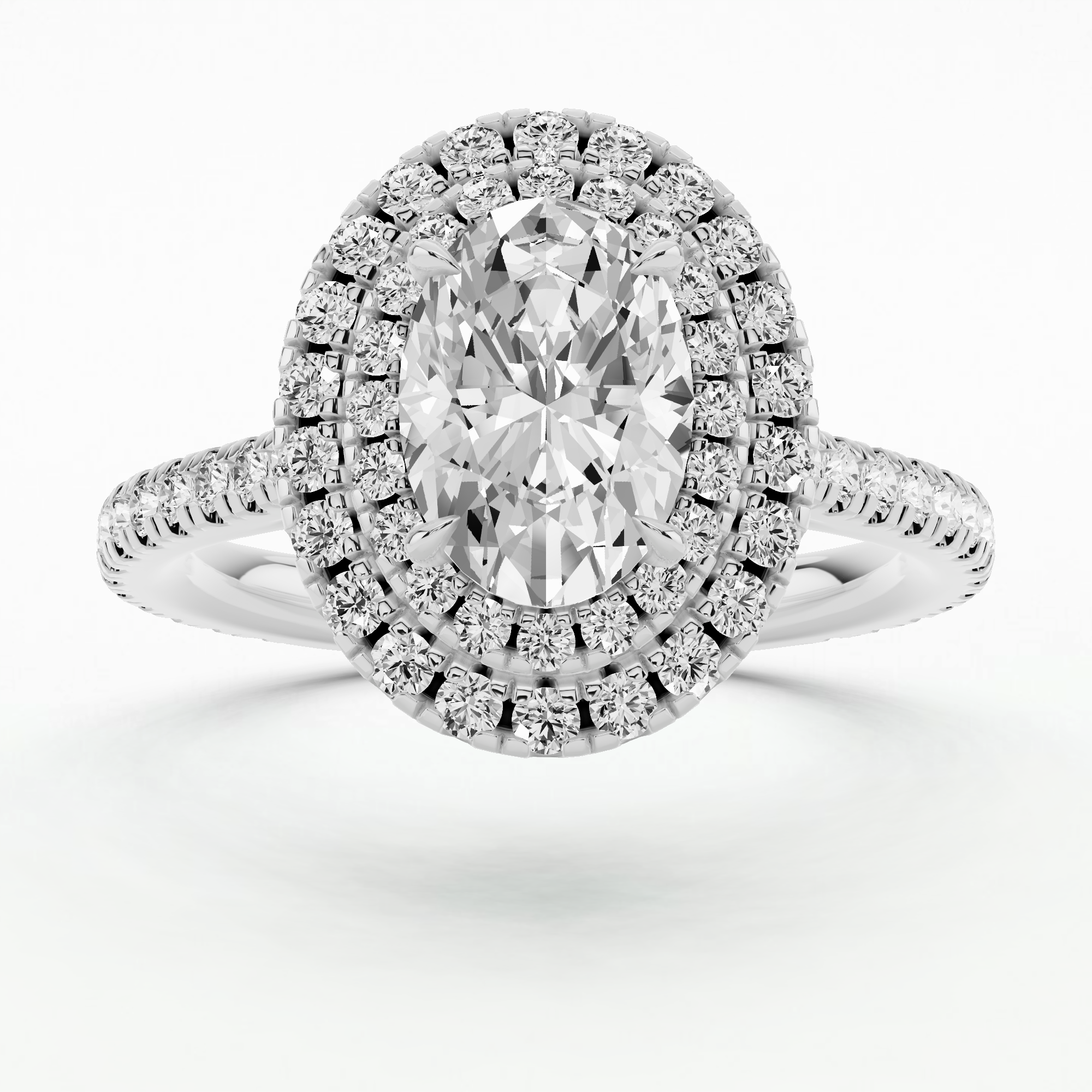 Double Halo Split Pave Shank Solitaire Ring-Oval