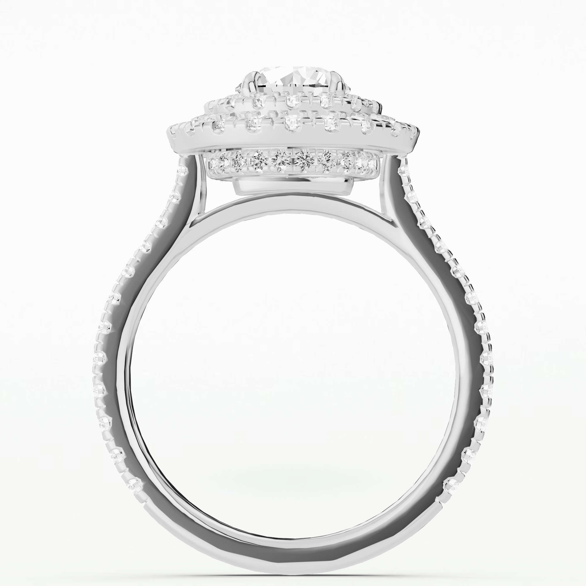 Dual Halo Knife Edge Shank Solitaire Ring-Round