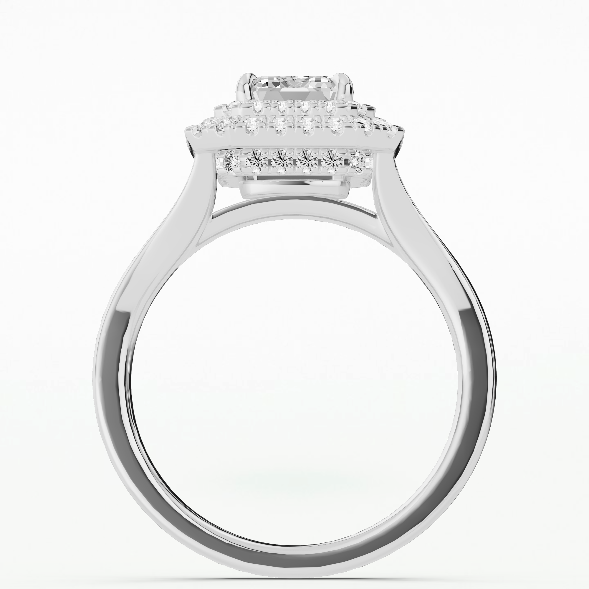 Gabriella - Dual Halo Plain Split Shank Solitaire Ring-Emerald Cut