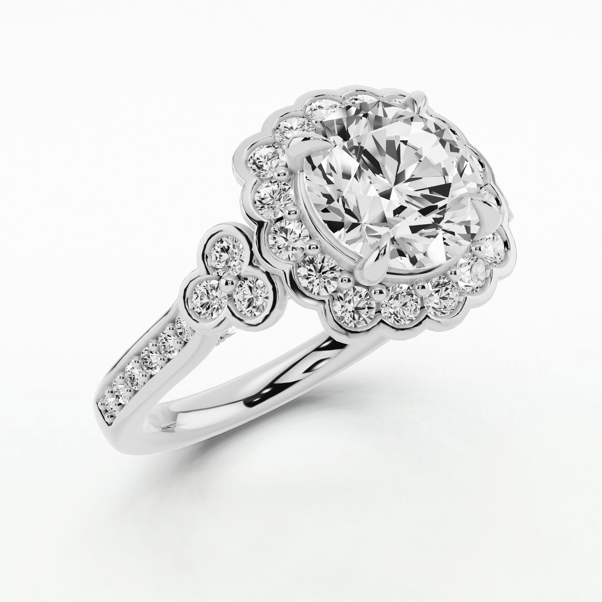 Enchanted Halo Solitaire Diamond Ring-Round