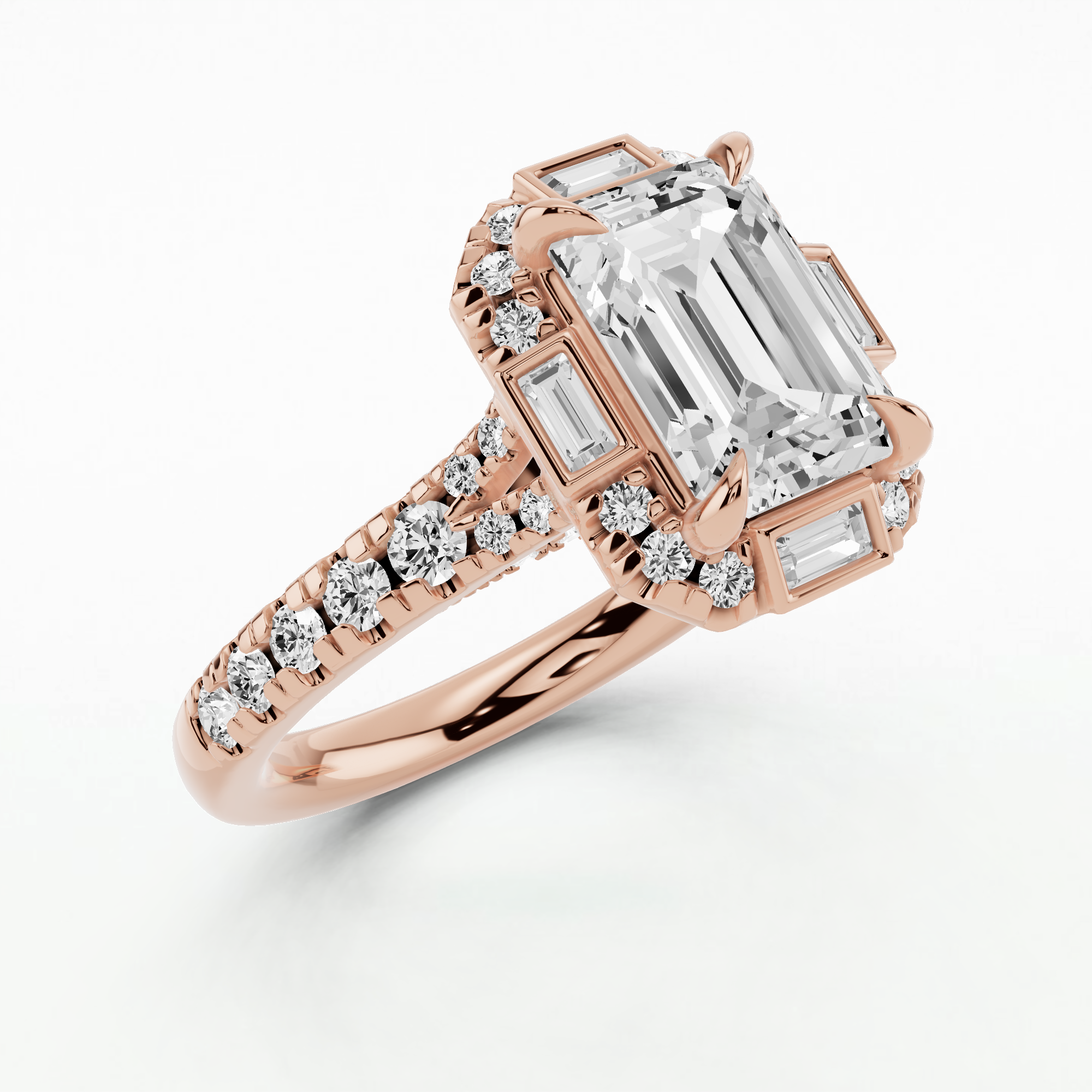 Halley's Comet Solitaire Diamond Ring-Emerald Cut