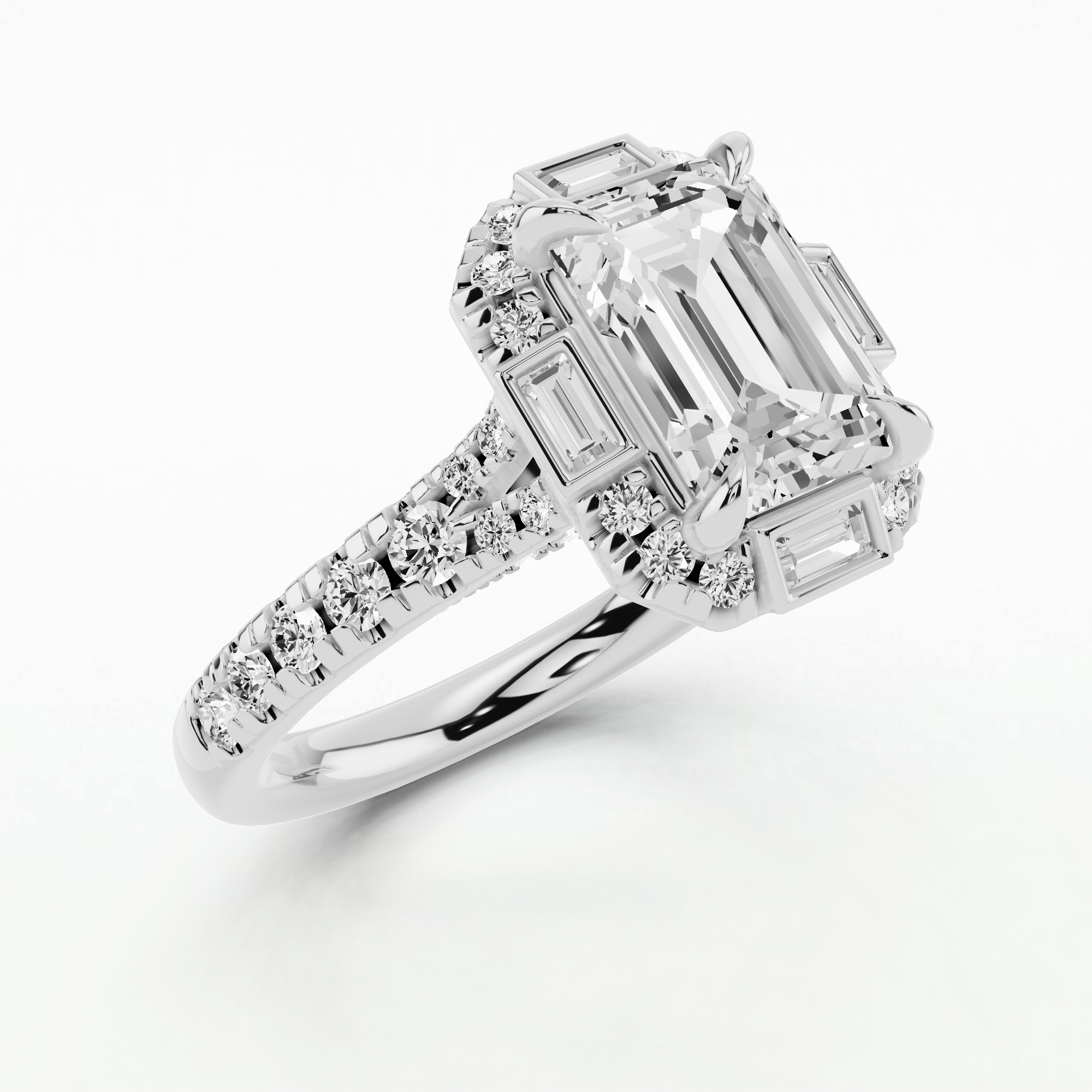 Halley's Comet Solitaire Diamond Ring-Emerald Cut