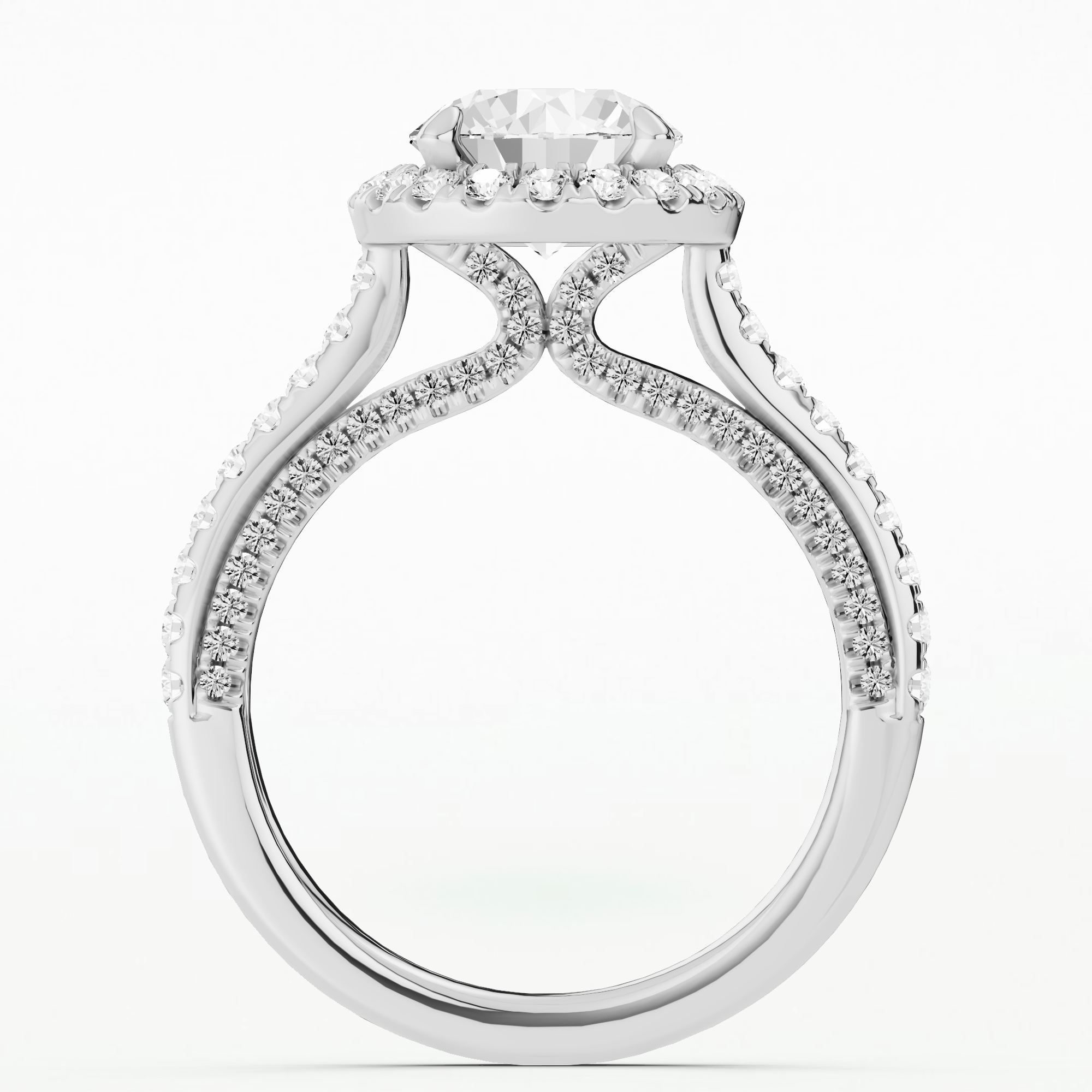 Sunburst Halo Solitaire Diamond Ring-Round