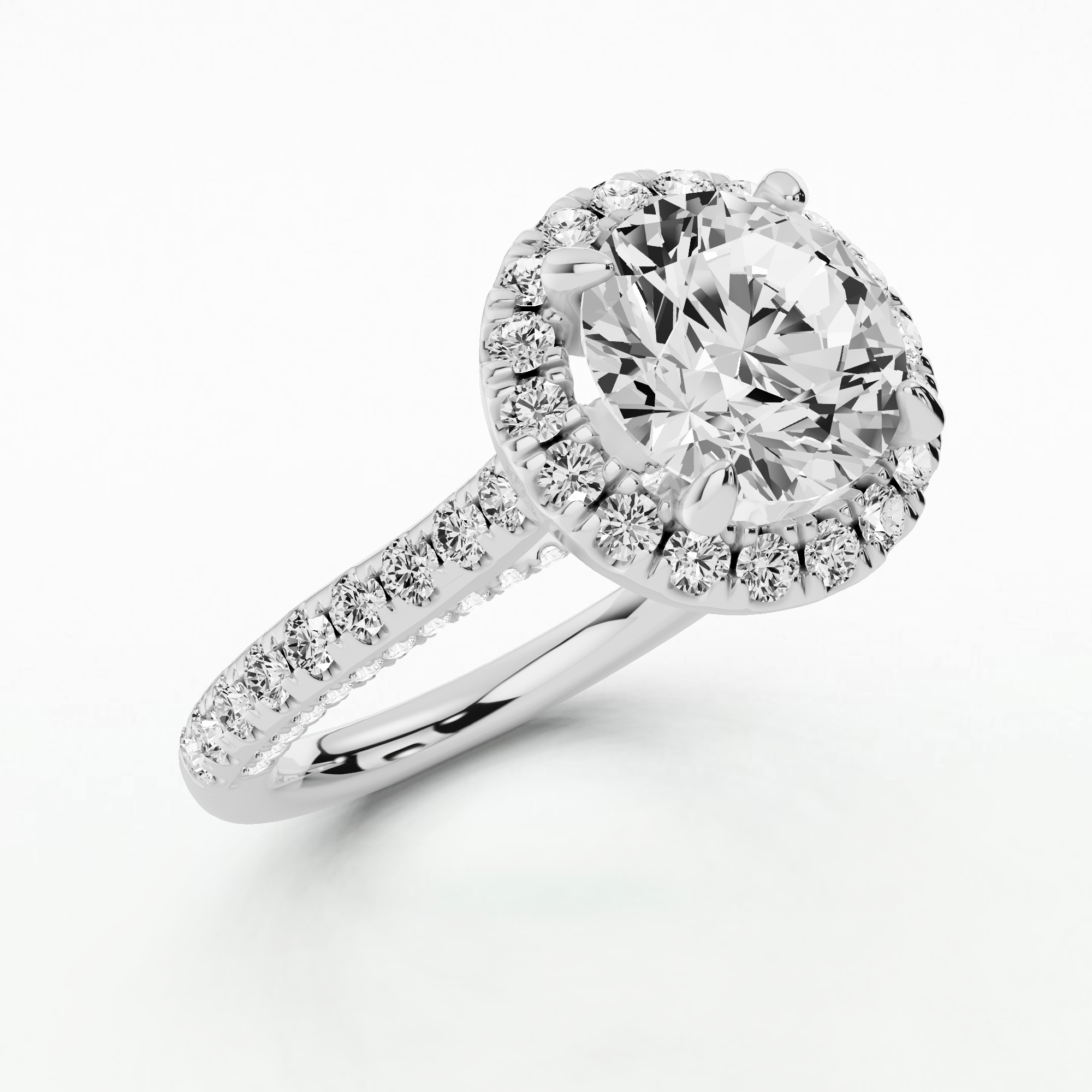 Sunburst Halo Solitaire Diamond Ring-Round