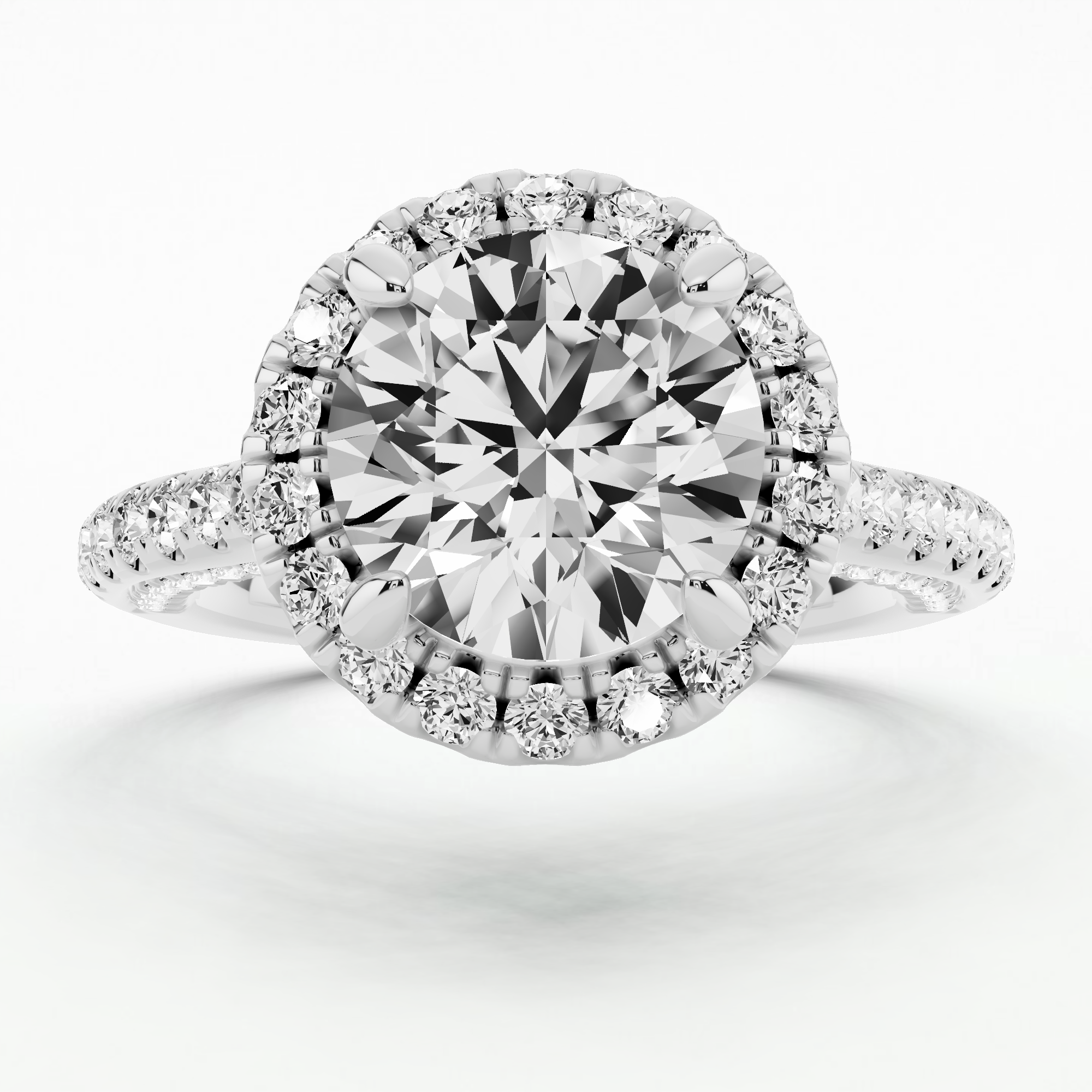 Sunburst Halo Solitaire Diamond Ring-Round