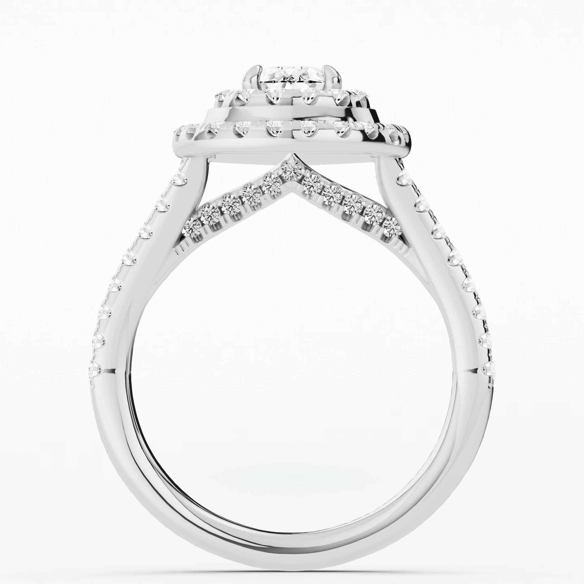 Dewdrop Dual Halo Solitaire Diamond Ring-Pear