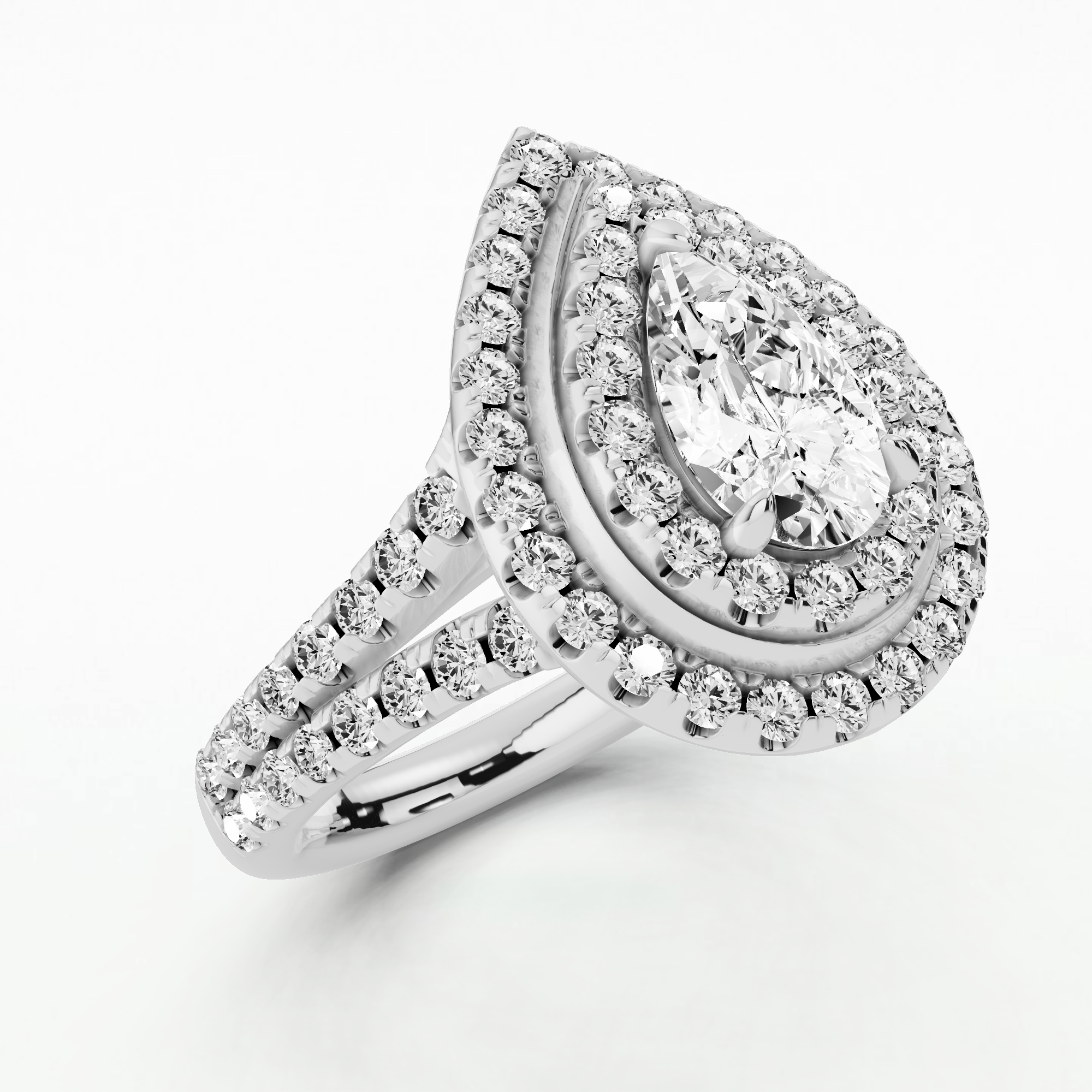 Dewdrop Dual Halo Solitaire Diamond Ring-Pear