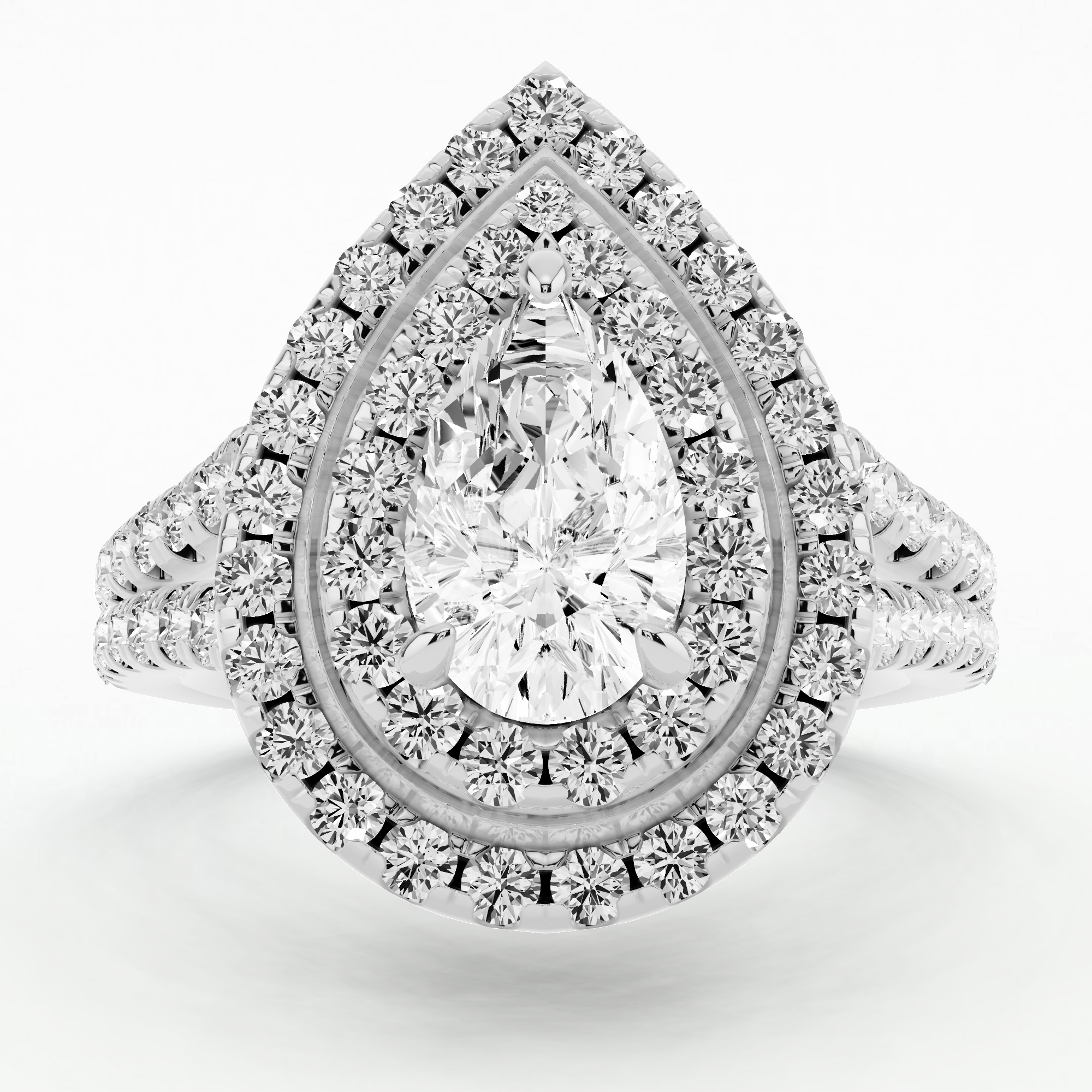 Dewdrop Dual Halo Solitaire Diamond Ring-Pear