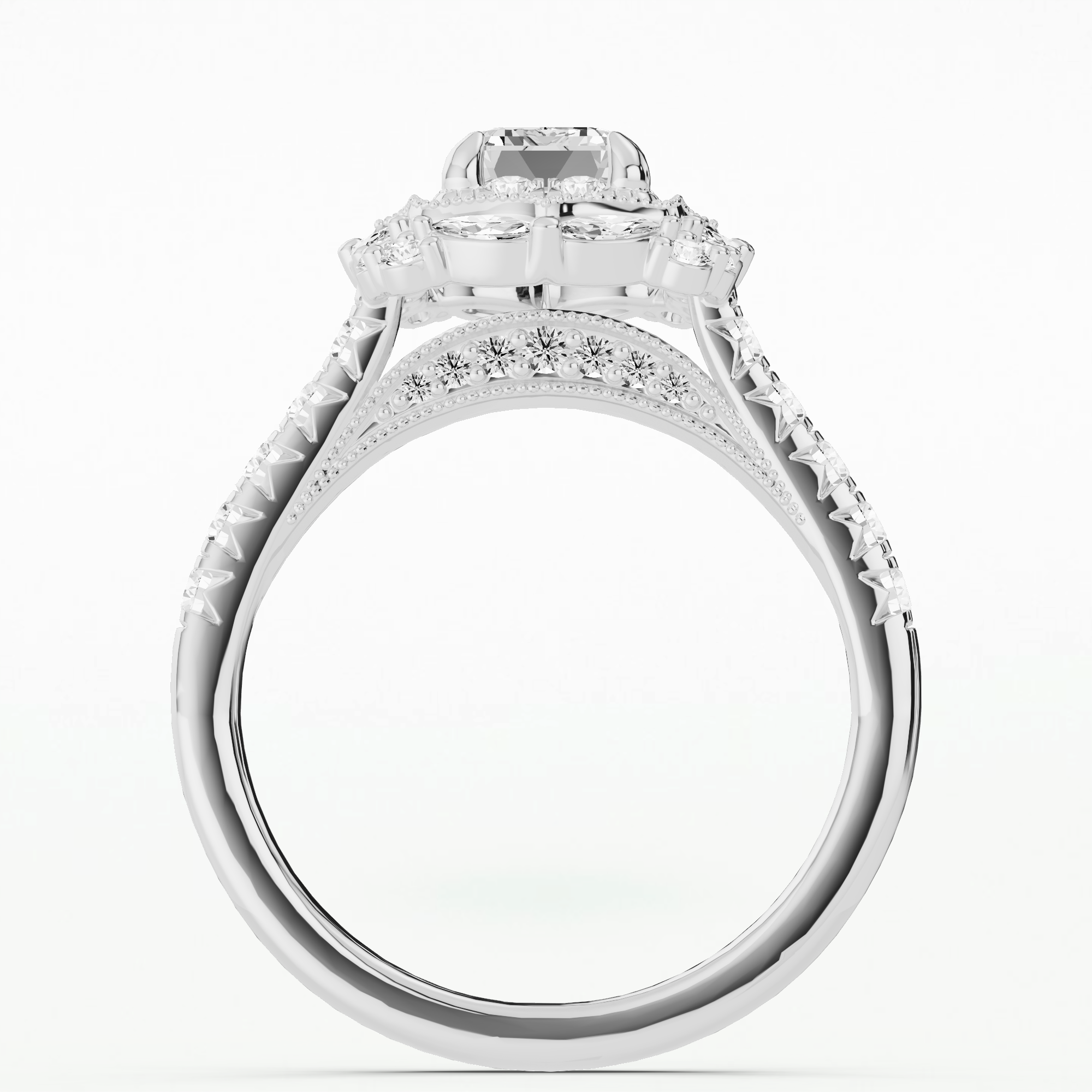 Majeste Halo Solitaire Diamond Ring-Emerald Cut
