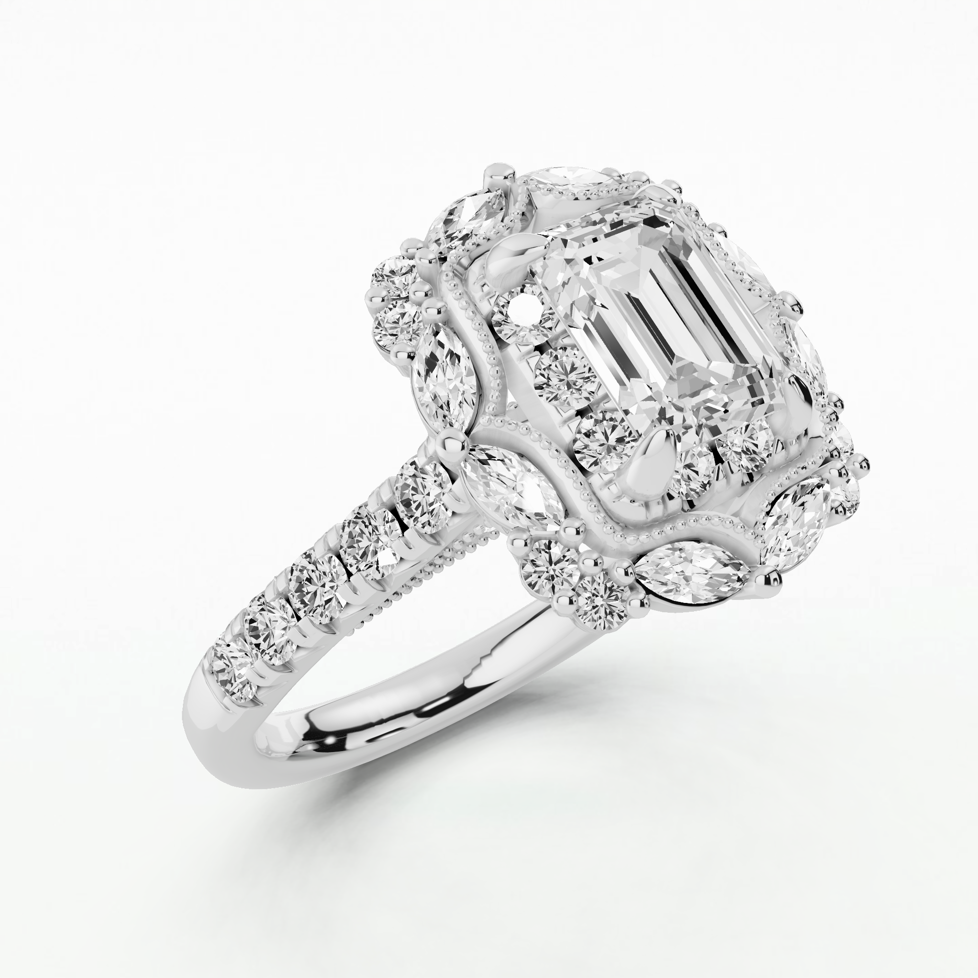 Majeste Halo Solitaire Diamond Ring-Emerald Cut