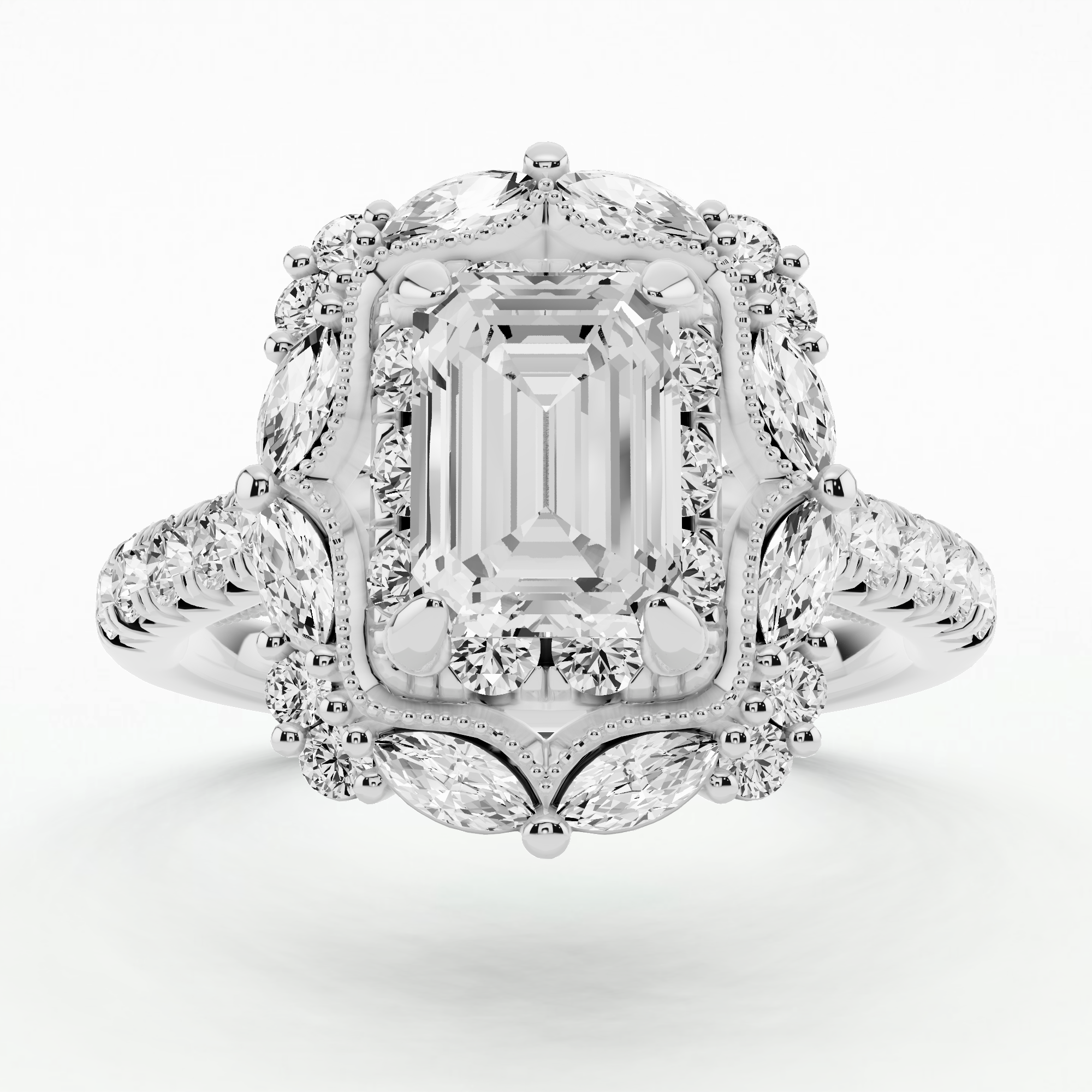 Majeste Halo Solitaire Diamond Ring-Emerald Cut
