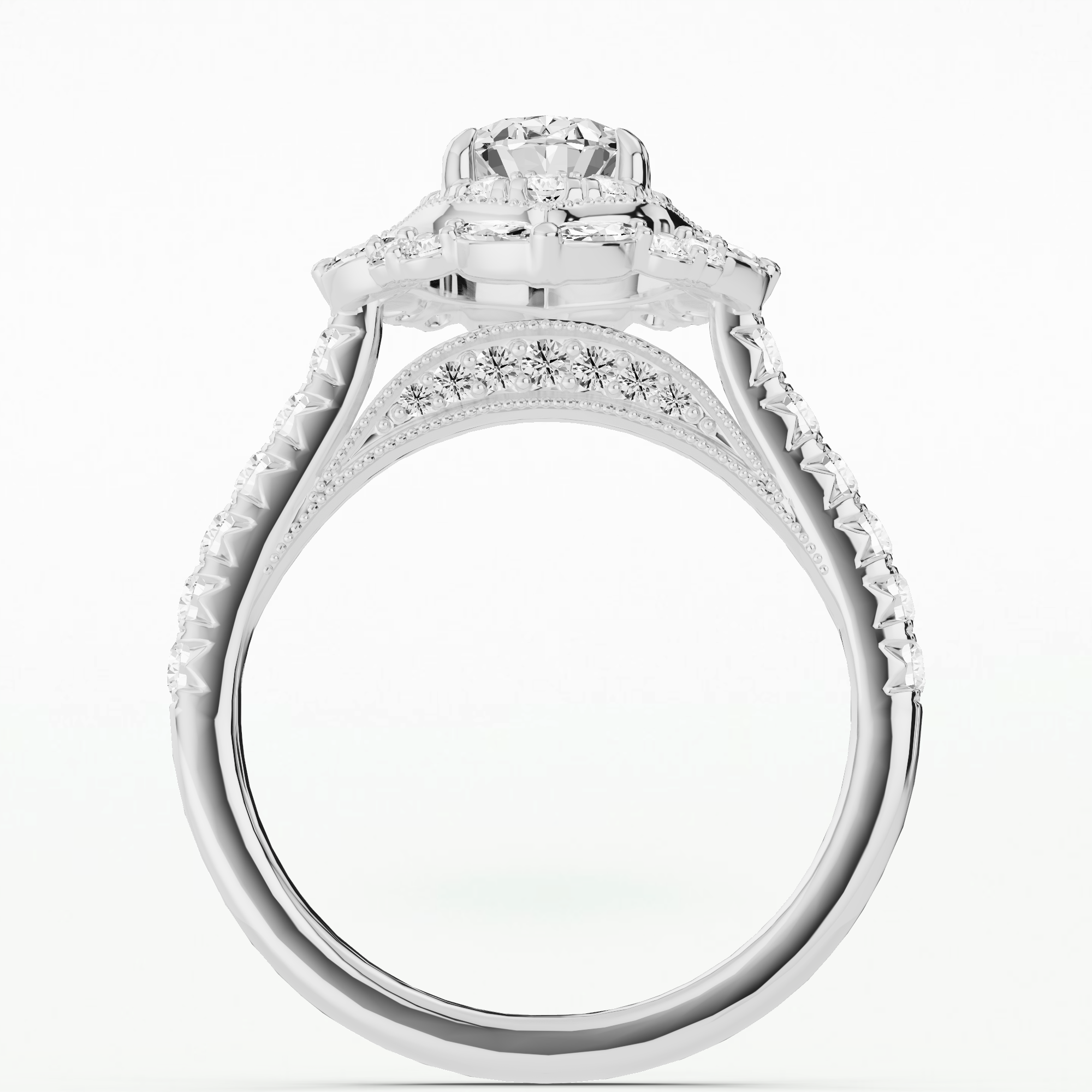 Majeste Halo Solitaire Diamond Ring-Oval