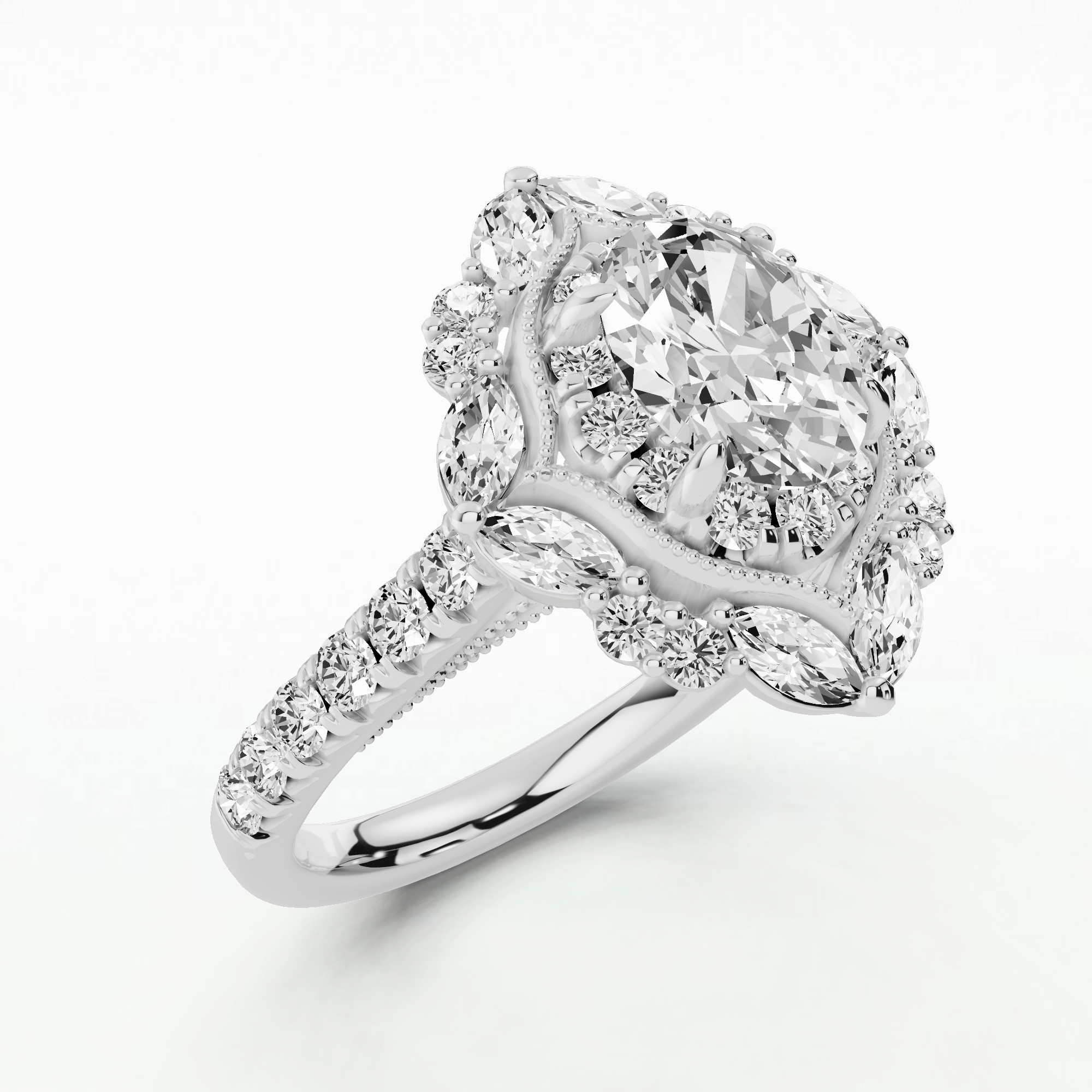 Majeste Halo Solitaire Diamond Ring-Oval