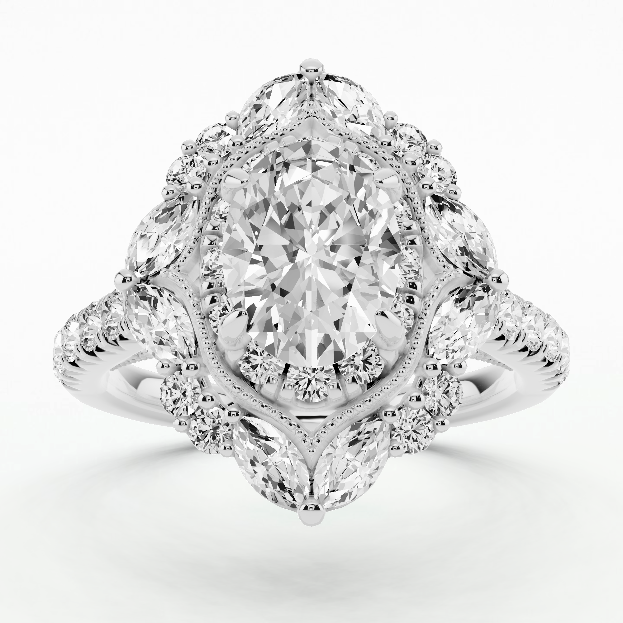 Majeste Halo Solitaire Diamond Ring-Oval