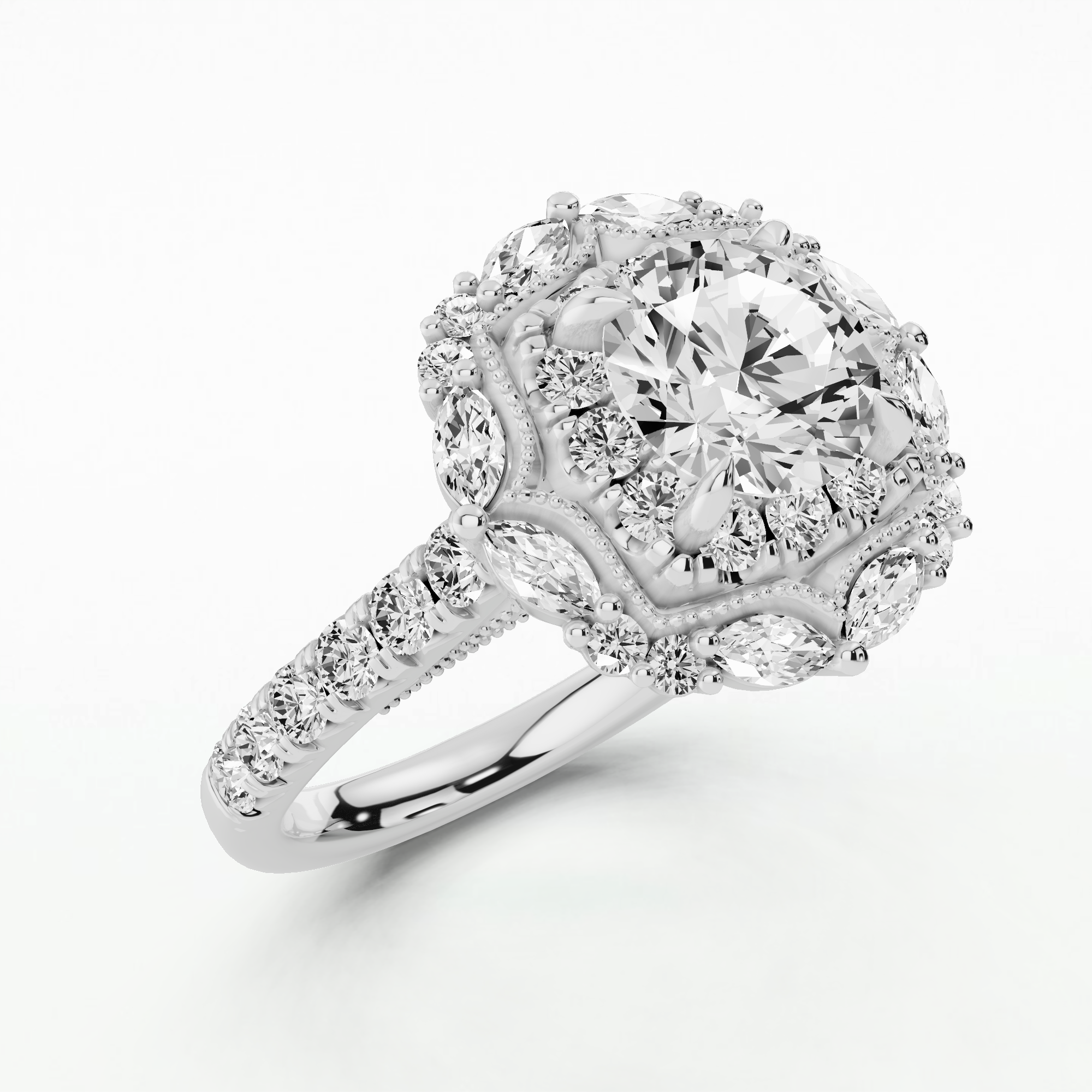 Majeste Halo Solitaire Diamond Ring-Round