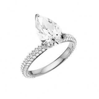 White Smoke Dome Pave 18kt Engagement Ring, with a 2ct Pear Lab Grown Diamond Solitaire, in a Tulip Setting