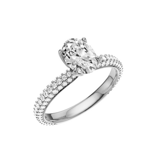 White Smoke Dome Pave 18kt Engagement Ring, with a 1ct Oval Lab Grown Diamond Solitaire, in a Tulip Setting