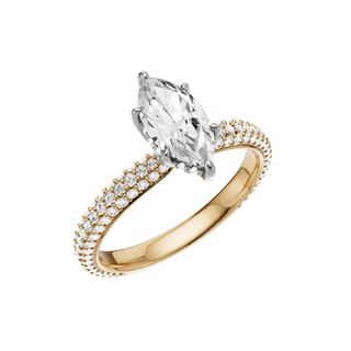 Light Gray Dome Pave 18kt Engagement Ring, with a 1ct Marquise Lab Grown Diamond Solitaire, in a Tulip Hidden Halo Setting