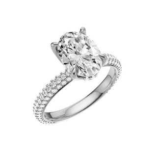 White Smoke Dome Pave 14kt Engagement Ring, with a 2ct Oval Lab Grown Diamond Solitaire, in a Tulip Hidden Halo Setting