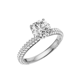 White Smoke Dome Pave 14kt Engagement Ring, with a 1ct Round Lab Grown Diamond Solitaire, in a Tulip Hidden Halo Setting