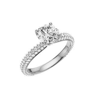 White Smoke Dome Pave 14kt Engagement Ring, with a 1ct Round Lab Grown Diamond Solitaire, in a Tulip Setting