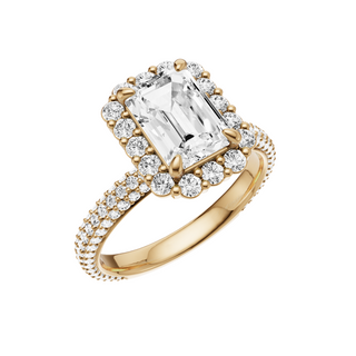Light Gray Dome Pave 14kt Engagement Ring, with a 2ct Emerald Lab Grown Diamond Solitaire, in a Diana Halo Setting