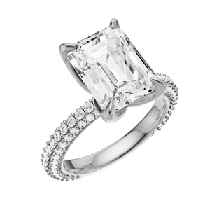 Light Gray Dome Pave 18kt Engagement Ring, with a 4ct Emerald Lab Grown Diamond Solitaire, in a Tulip Setting