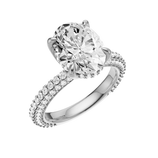 White Smoke Dome Pave 18kt Engagement Ring, with a 4.09ct Oval Lab Grown Diamond Solitaire, in a Tulip Hidden Halo Setting