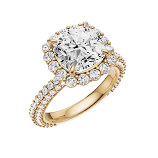 Light Gray Dome Pave 14kt Engagement Ring, with a 3ct Cushion Lab Grown Diamond Solitaire, in a Diana Halo Setting