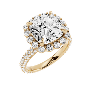 Light Gray Dome Pave 14kt Engagement Ring, with a 5ct Cushion Lab Grown Diamond Solitaire, in a Diana Halo Setting
