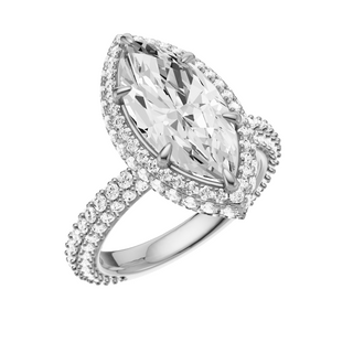 White Smoke Dome Pave PL Engagement Ring, with a 3ct Marquise Lab Grown Diamond Solitaire, in a Double Halo Setting